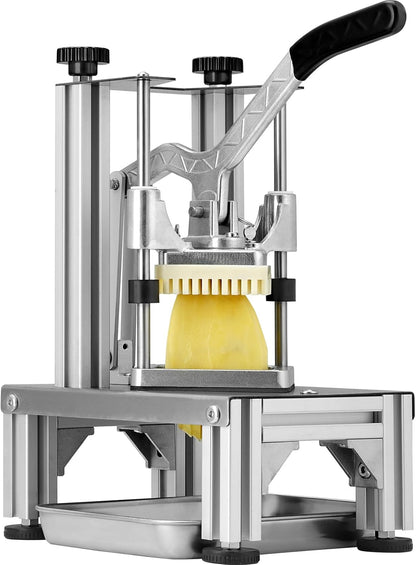 Commercial French Fry Cutter with 4 Replacement Blades, 1/4" and 3/8" Blade Easy Dicer Chopper, 6-wedge Slicer and 6-wedge Apple Corer, Lemon Potato Cutter for French Fries with Extended Handle