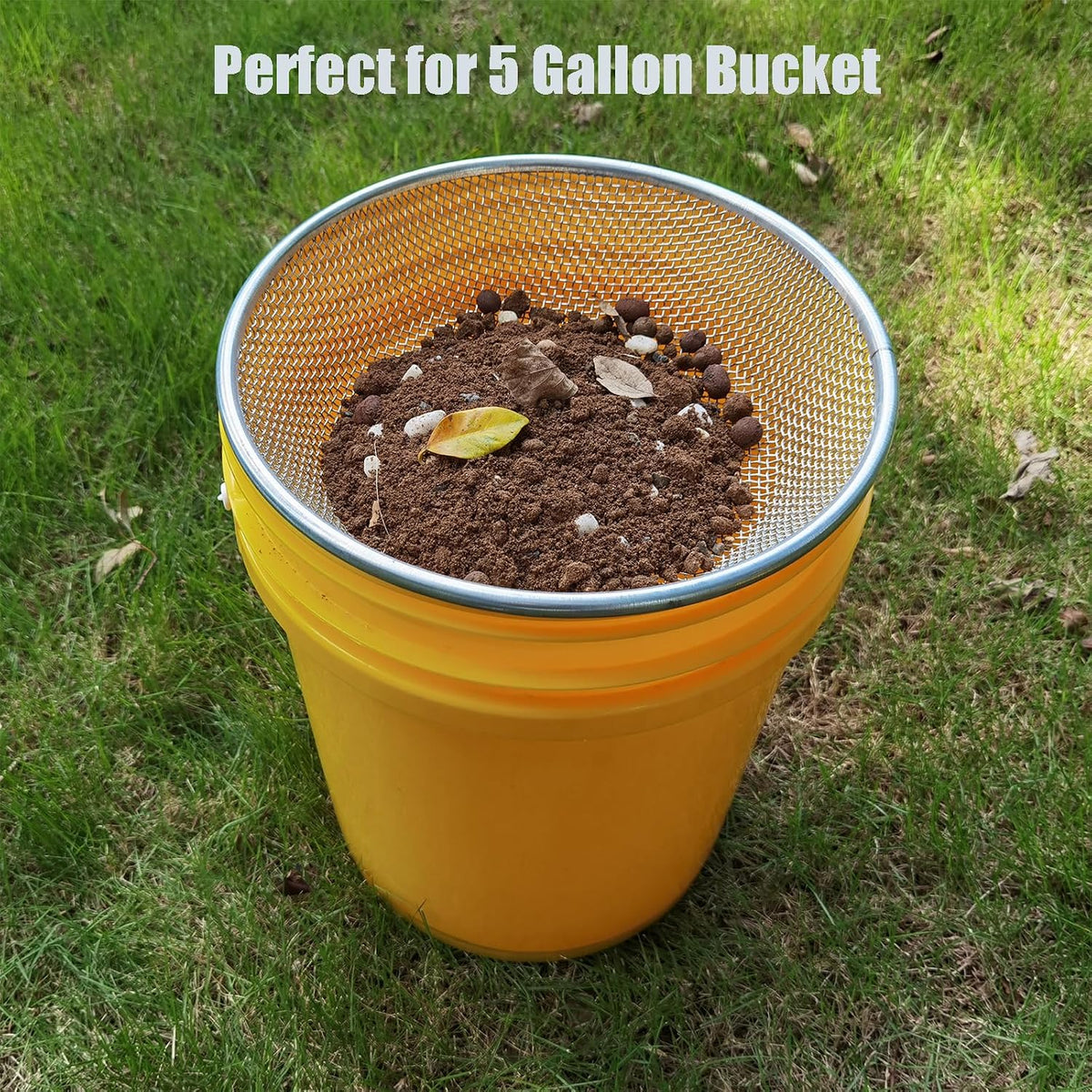 2PCS Gardening Sand Soil Compost Sifter Perfect for 5 Gallon Bucket, 1/4 Inch Mesh, 1/8 Inch Mesh
