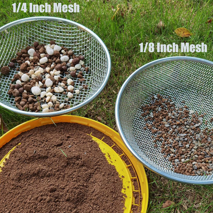 2PCS Gardening Sand Soil Compost Sifter Perfect for 5 Gallon Bucket, 1/4 Inch Mesh, 1/8 Inch Mesh