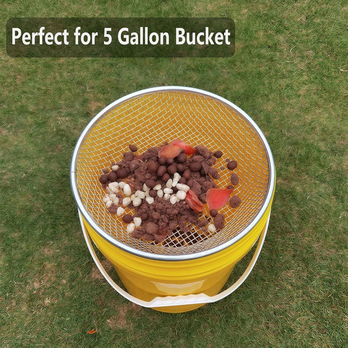 2PCS Gardening Sand Soil Compost Sifter Perfect for 5 Gallon Bucket, 1/4 Inch Mesh, 1/8 Inch Mesh