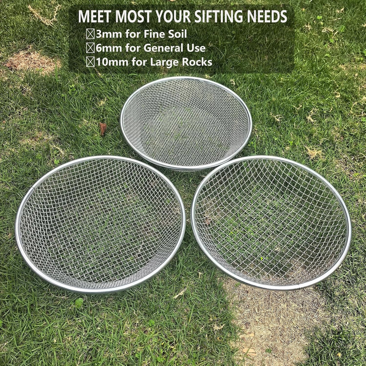 2PCS Gardening Sand Soil Compost Sifter Perfect for 5 Gallon Bucket, 1/4 Inch Mesh, 1/8 Inch Mesh