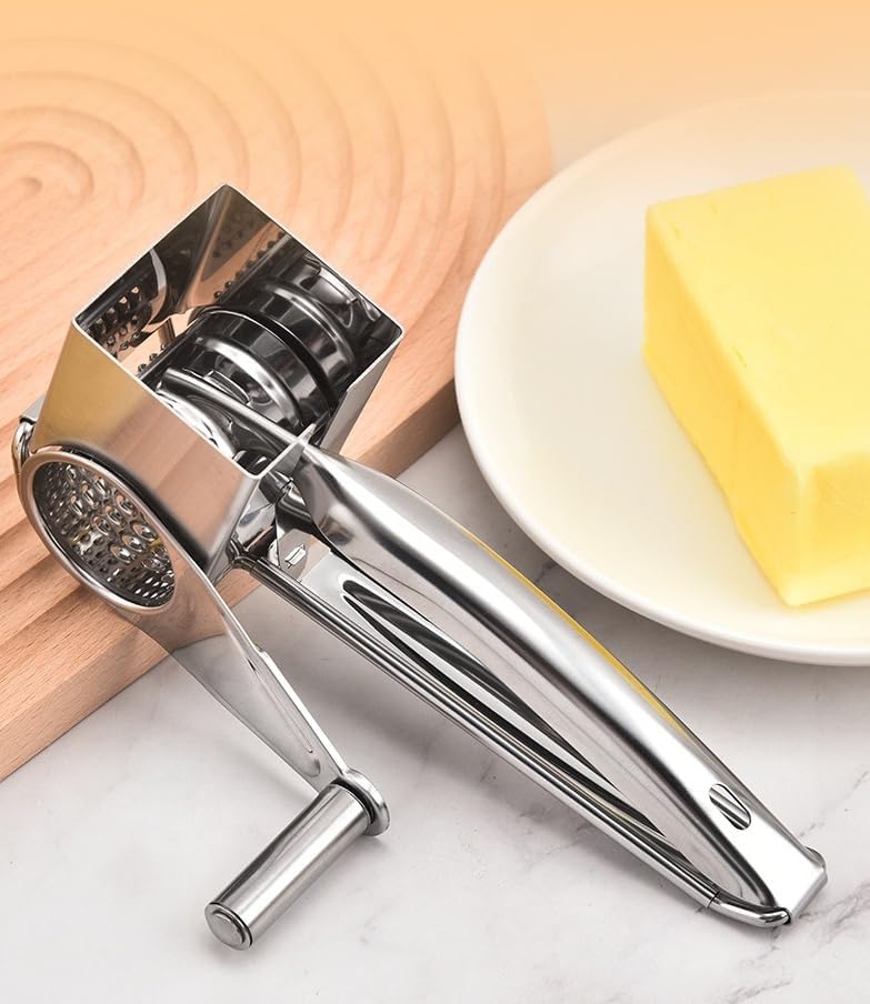 Manual Rotary Cheese Grater, 304 Stainless Steel Rotary Cheese Grater, Hand-Crank Cheese Shredder for Parmesan, Cheddar, Chocolate, Nuts, Vegetables, Manual Cheese Grinder