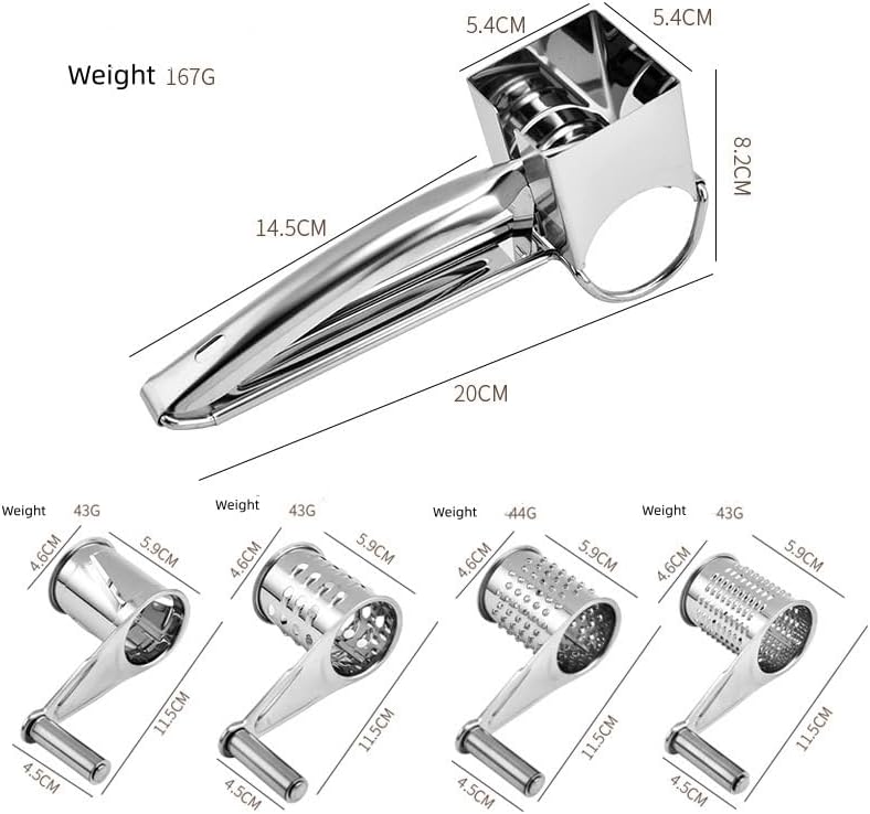Manual Rotary Cheese Grater, 304 Stainless Steel Rotary Cheese Grater, Hand-Crank Cheese Shredder for Parmesan, Cheddar, Chocolate, Nuts, Vegetables, Manual Cheese Grinder