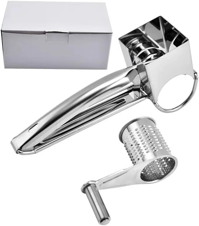 Manual Rotary Cheese Grater, 304 Stainless Steel Rotary Cheese Grater, Hand-Crank Cheese Shredder for Parmesan, Cheddar, Chocolate, Nuts, Vegetables, Manual Cheese Grinder