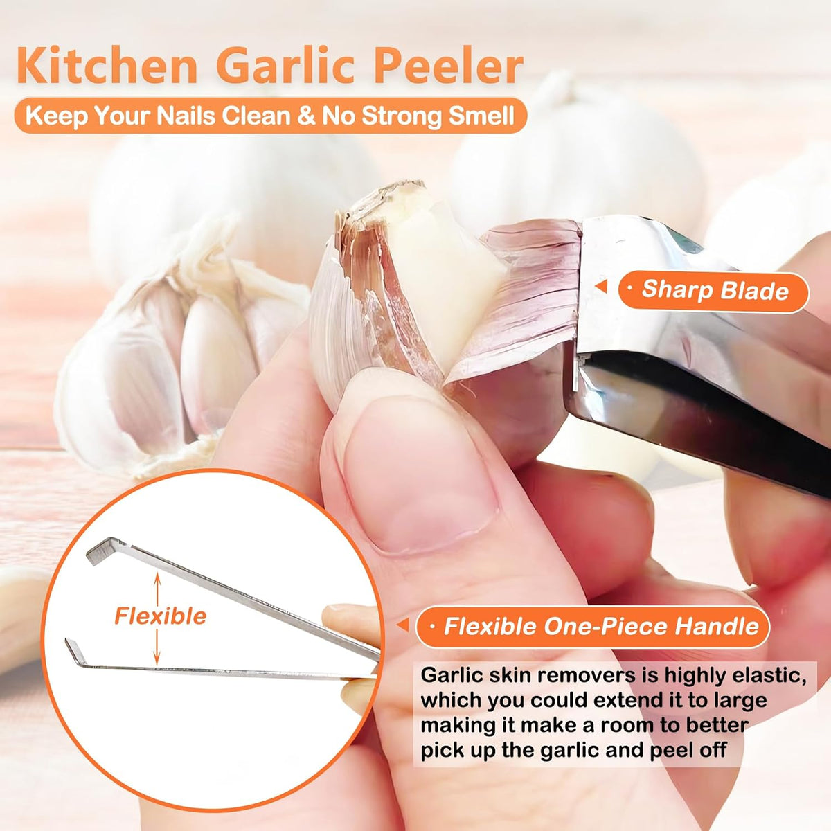 3PCS Garlic Peeler Clips, Garlic Skin Remover, Avoid Smell on Hands