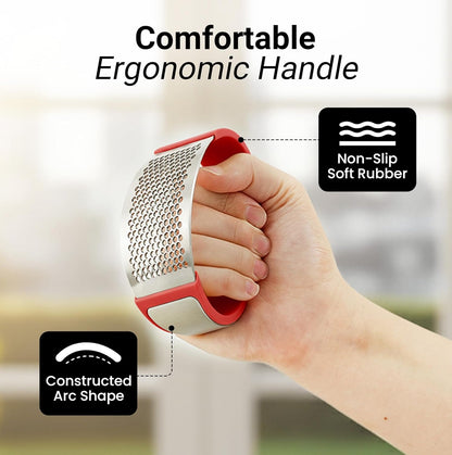 Stainless Steel Garlic Press Rocker Set - Premium Garlic Mincer Garlic Crusher - New Innovative Garlic Crusher with Peeler and Scraper - Comfortable Grip (Black)
