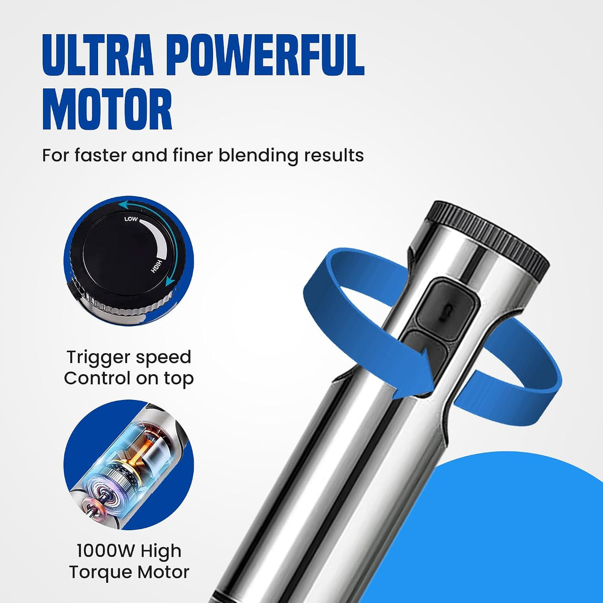 4-in-1 Immersion Hand Blender Set - 800W Powerful Stainless Steel Stick Blender with Whisk, Chopper and Beaker - 8-Speed Handheld Blender for Smoothies, Soup, Baby Food and Puree