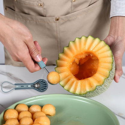 6-in-1 Melon Fork Slicer Cutter, Melon Baller Scoop Set,Watermelon Slicer Tool, Stainless Steel Fruit Cutter, Seed Remover, Fruit Fork for Camping Kitchen Gadgets (6-in-1-green)