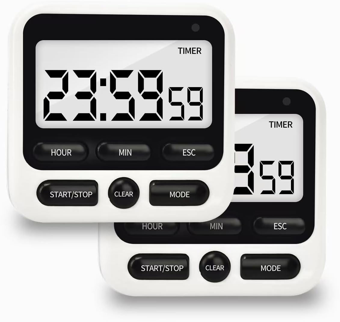 Digital Kitchen Timer 24 Hour Clock and Alarm Function with Silent or Alarm Manual Switching Count UP or Down and Memory Function for Cooking, Baking, Meeting