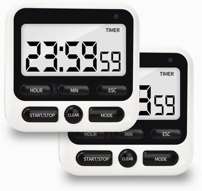 Digital Kitchen Timer 24 Hour Clock and Alarm Function with Silent or Alarm Manual Switching Count UP or Down and Memory Function for Cooking, Baking, Meeting