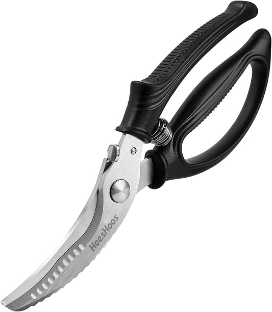 Poultry Shears, Heavy Duty Poultry Scissors & Chicken Shears for Easier Spatchcock, Cutting Chicken Bones, Meat, Turkey, Fish & Herbs. Spring-Loaded, Safety Lock & Dishwasher Safe