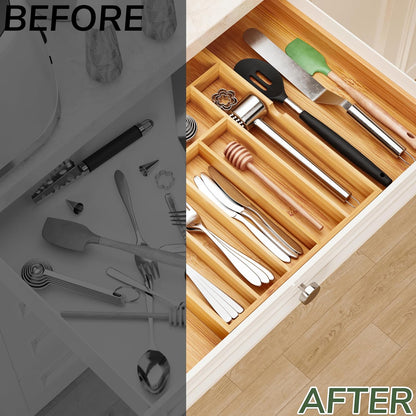 drawer organizer flatware organizer cutlery tray silverware organizer expandable adjustable bamboo drawer organizer kitchen bathroom