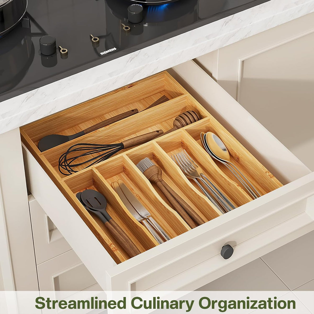 drawer organizer flatware organizer cutlery tray silverware organizer expandable adjustable bamboo drawer organizer kitchen bathroom