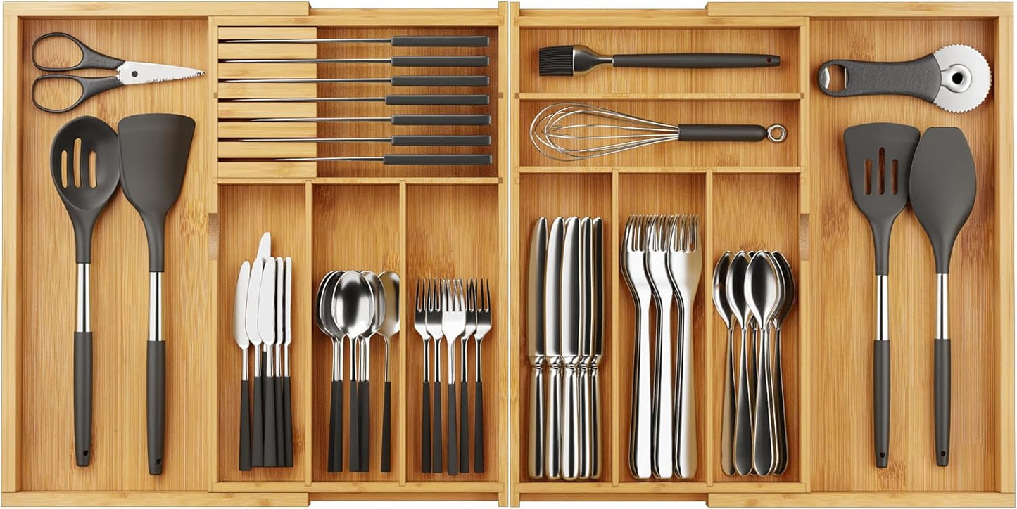 drawer organizer flatware organizer cutlery tray silverware organizer expandable adjustable bamboo drawer organizer kitchen bathroom
