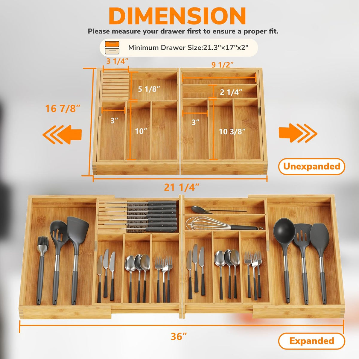 drawer organizer flatware organizer cutlery tray silverware organizer expandable adjustable bamboo drawer organizer kitchen bathroom