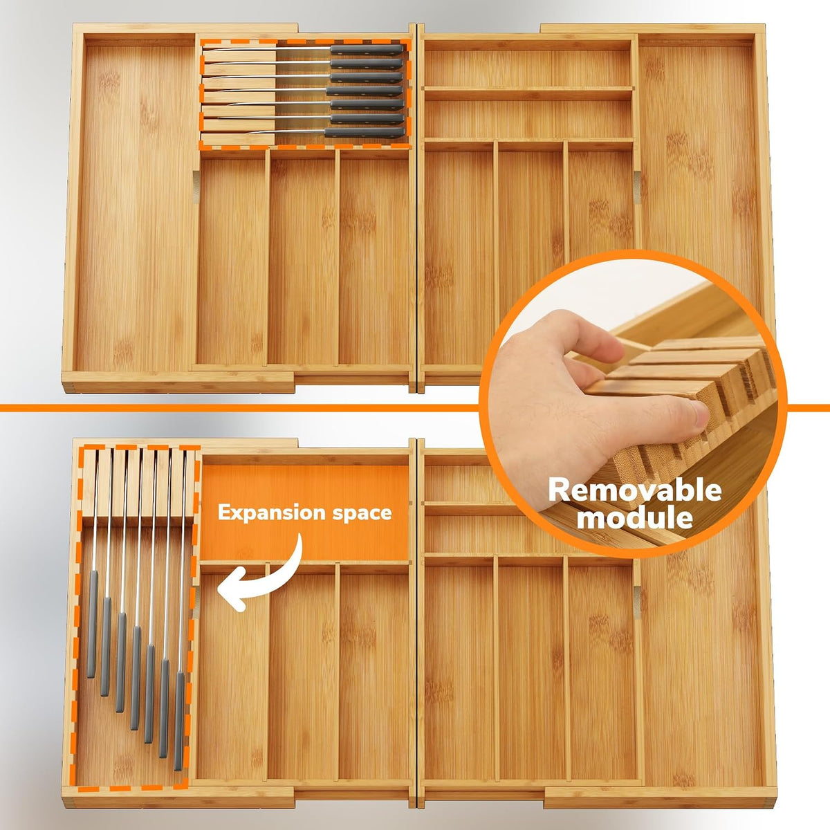 drawer organizer flatware organizer cutlery tray silverware organizer expandable adjustable bamboo drawer organizer kitchen bathroom