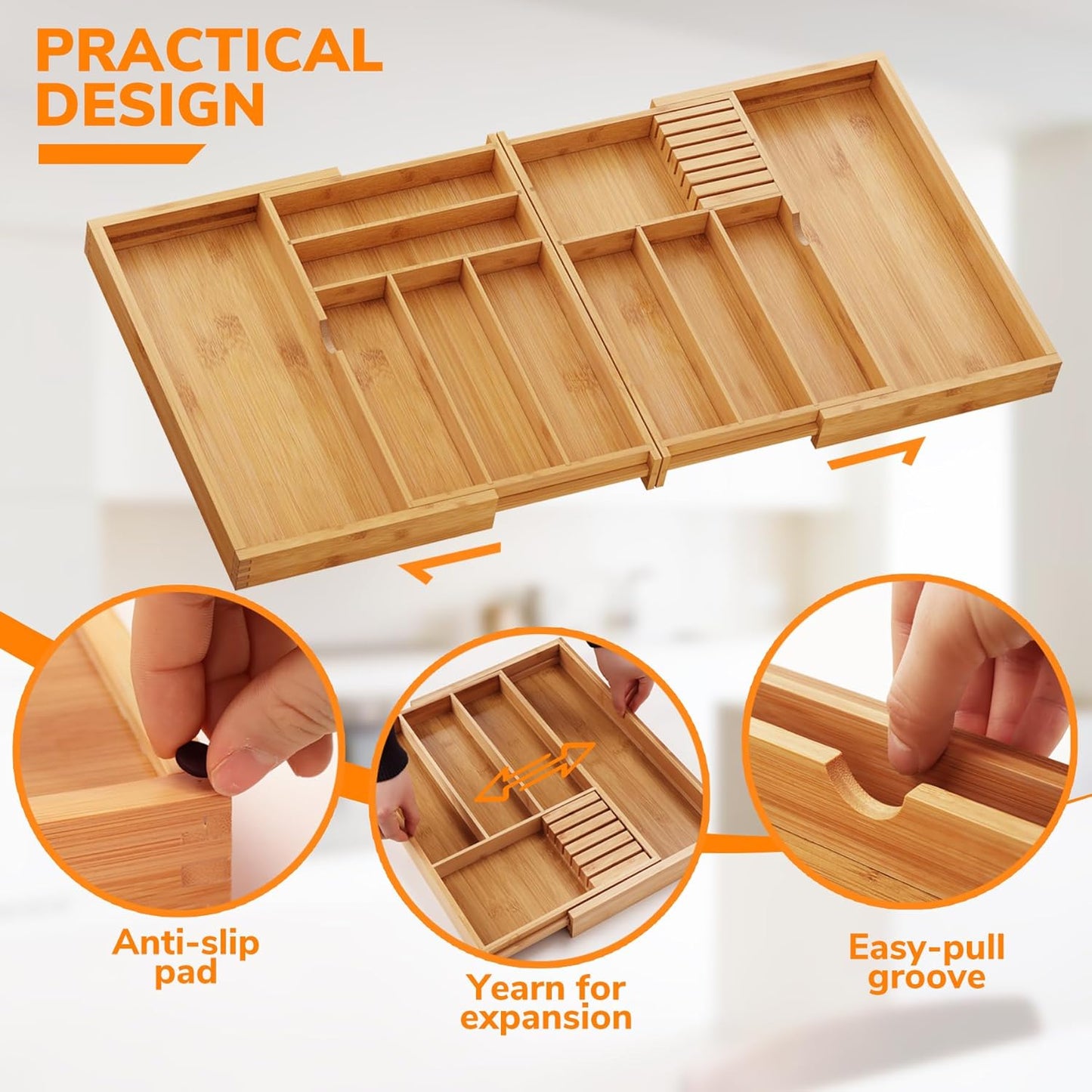 drawer organizer flatware organizer cutlery tray silverware organizer expandable adjustable bamboo drawer organizer kitchen bathroom
