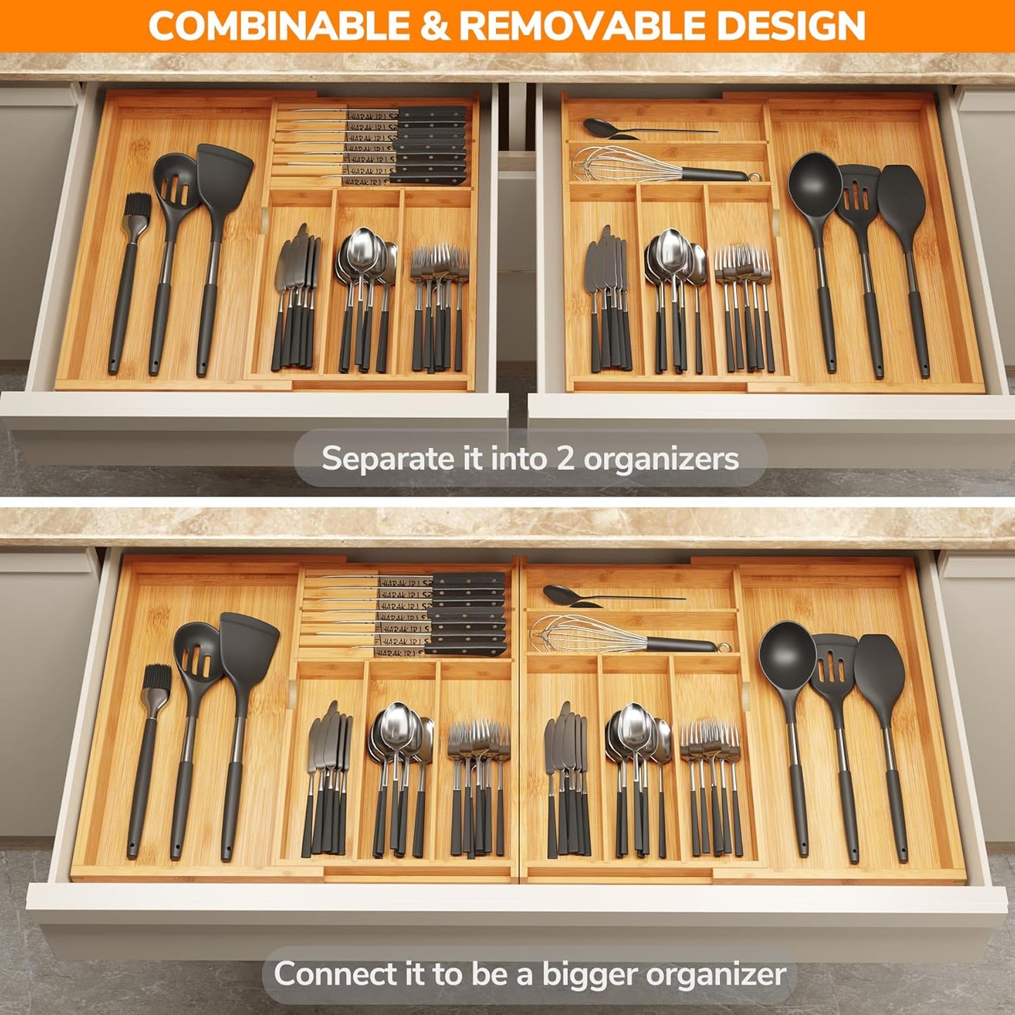 drawer organizer flatware organizer cutlery tray silverware organizer expandable adjustable bamboo drawer organizer kitchen bathroom