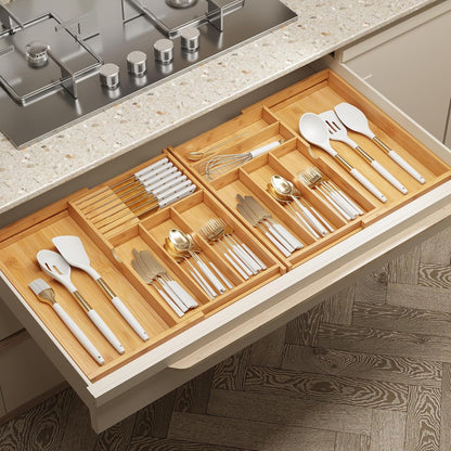 drawer organizer flatware organizer cutlery tray silverware organizer expandable adjustable bamboo drawer organizer kitchen bathroom