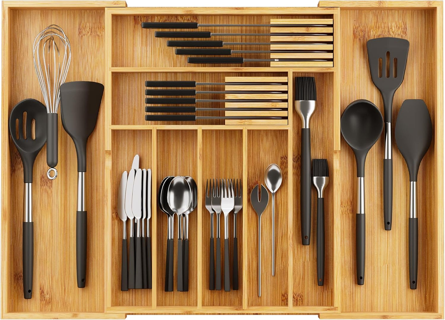 drawer organizer flatware organizer cutlery tray silverware organizer expandable adjustable bamboo drawer organizer kitchen bathroom