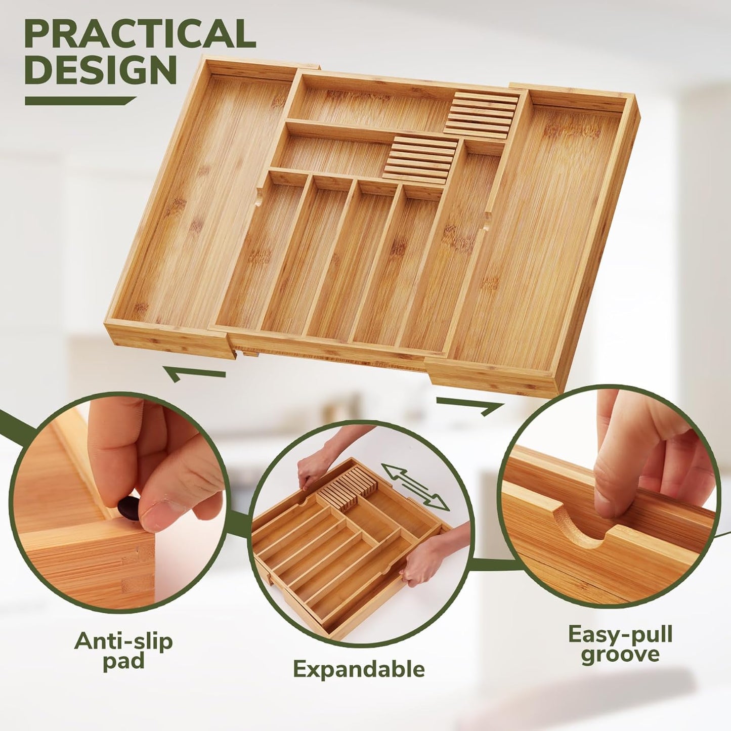 drawer organizer flatware organizer cutlery tray silverware organizer expandable adjustable bamboo drawer organizer kitchen bathroom