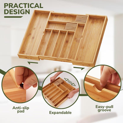 drawer organizer flatware organizer cutlery tray silverware organizer expandable adjustable bamboo drawer organizer kitchen bathroom