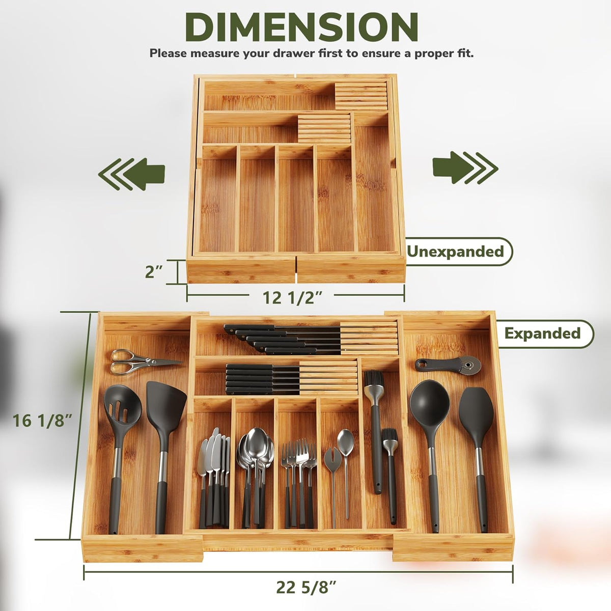 drawer organizer flatware organizer cutlery tray silverware organizer expandable adjustable bamboo drawer organizer kitchen bathroom