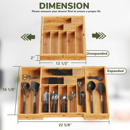 drawer organizer flatware organizer cutlery tray silverware organizer expandable adjustable bamboo drawer organizer kitchen bathroom