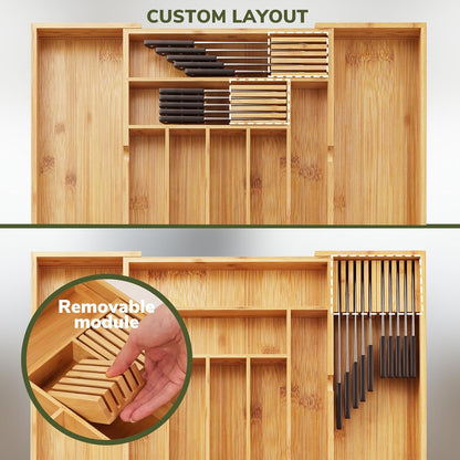 drawer organizer flatware organizer cutlery tray silverware organizer expandable adjustable bamboo drawer organizer kitchen bathroom