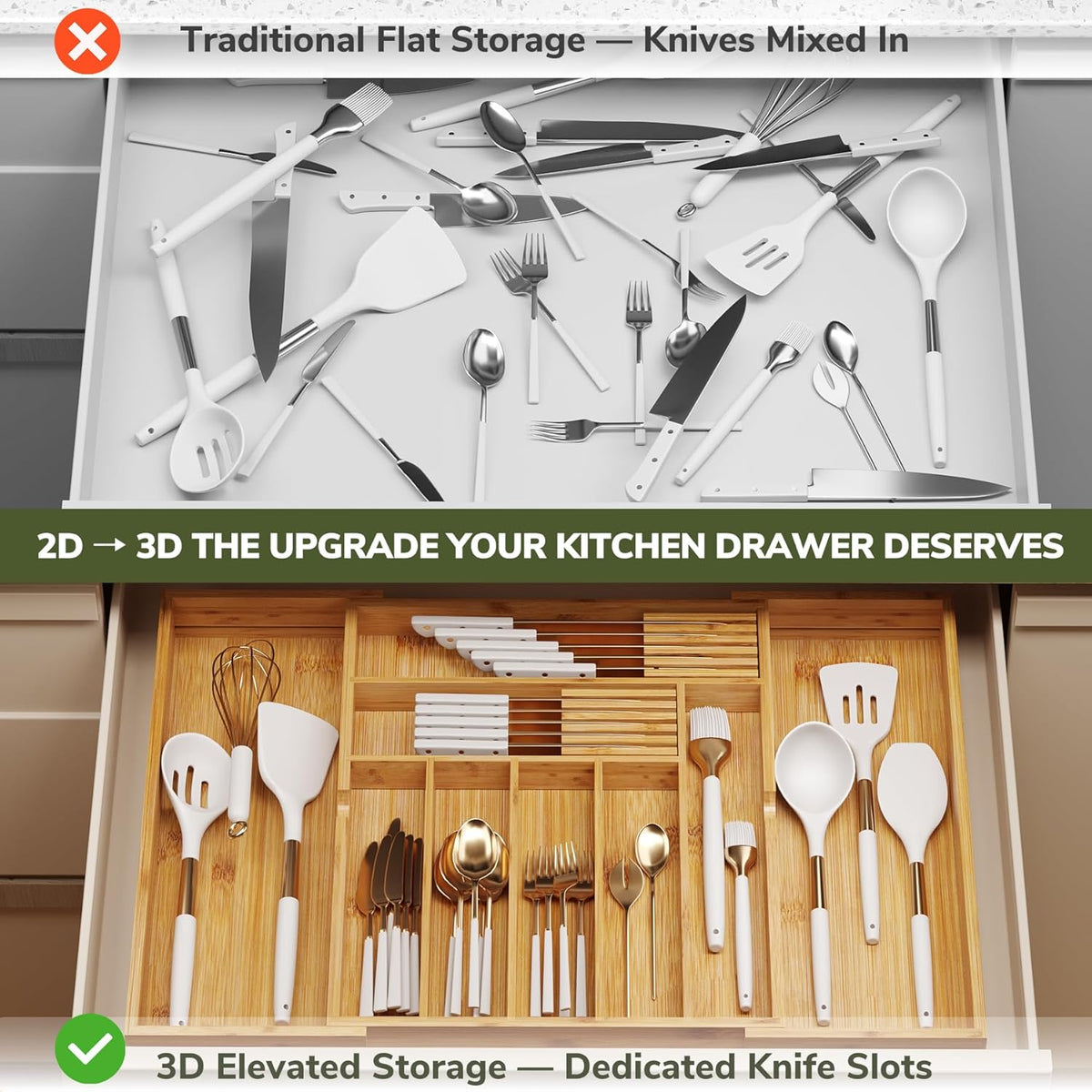 drawer organizer flatware organizer cutlery tray silverware organizer expandable adjustable bamboo drawer organizer kitchen bathroom