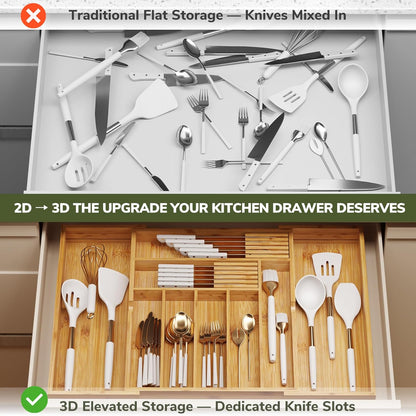 drawer organizer flatware organizer cutlery tray silverware organizer expandable adjustable bamboo drawer organizer kitchen bathroom