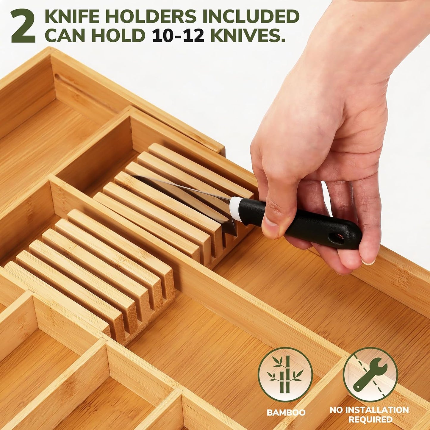 drawer organizer flatware organizer cutlery tray silverware organizer expandable adjustable bamboo drawer organizer kitchen bathroom