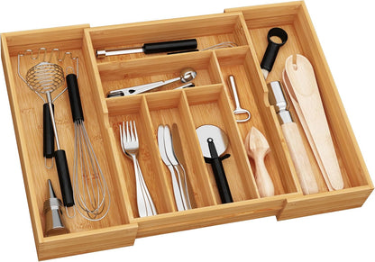 drawer organizer flatware organizer cutlery tray silverware organizer expandable adjustable bamboo drawer organizer kitchen bathroom
