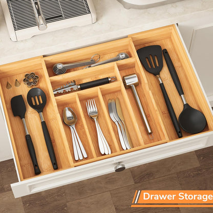 drawer organizer flatware organizer cutlery tray silverware organizer expandable adjustable bamboo drawer organizer kitchen bathroom