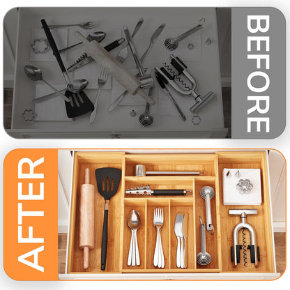 drawer organizer flatware organizer cutlery tray silverware organizer expandable adjustable bamboo drawer organizer kitchen bathroom