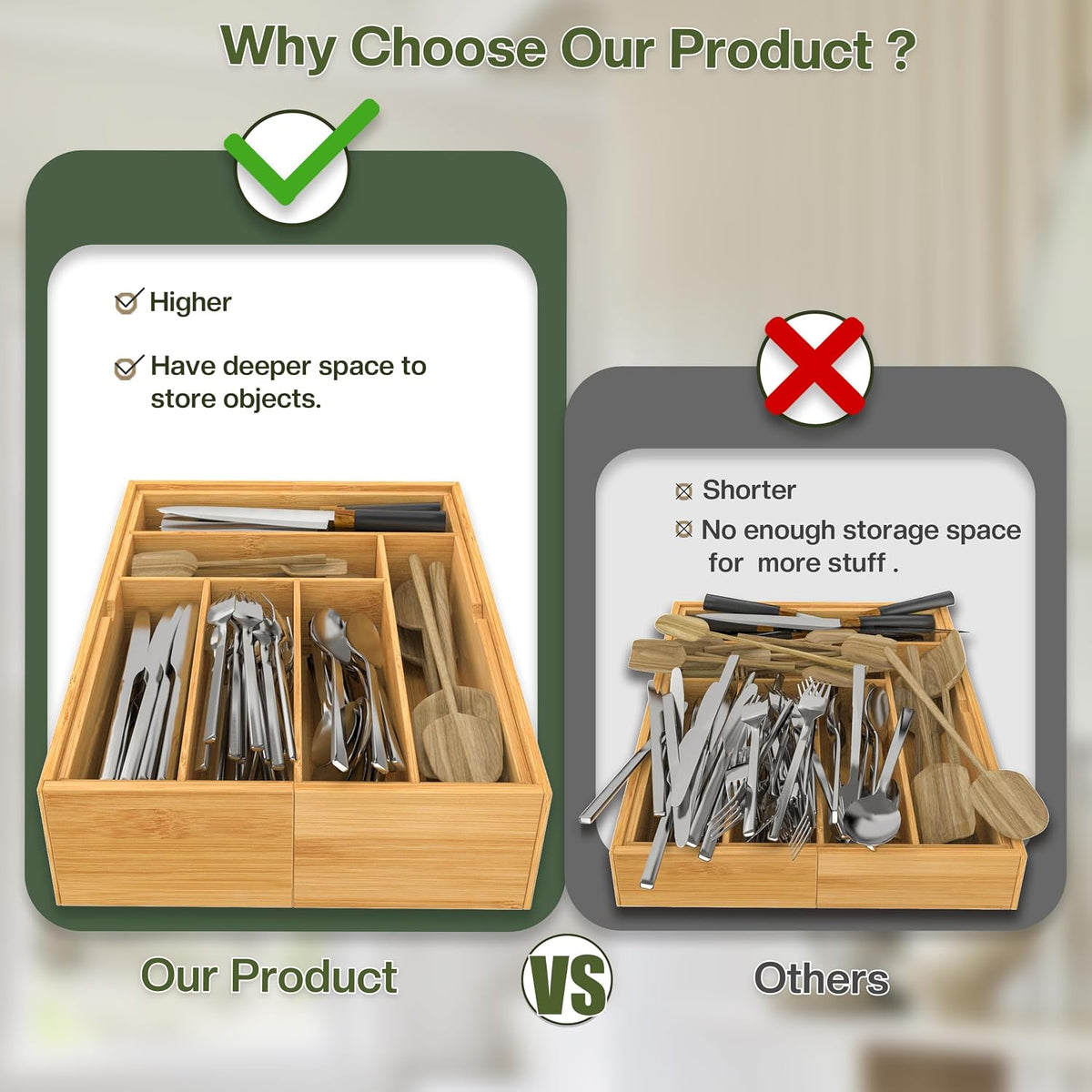 drawer organizer flatware organizer cutlery tray silverware organizer expandable adjustable bamboo drawer organizer kitchen bathroom