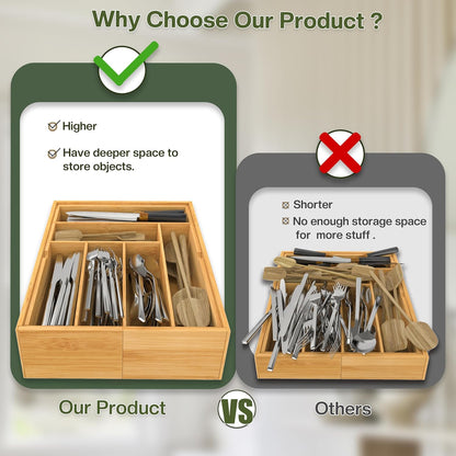 drawer organizer flatware organizer cutlery tray silverware organizer expandable adjustable bamboo drawer organizer kitchen bathroom