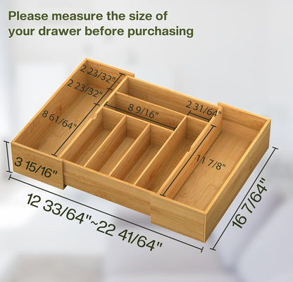 drawer organizer flatware organizer cutlery tray silverware organizer expandable adjustable bamboo drawer organizer kitchen bathroom