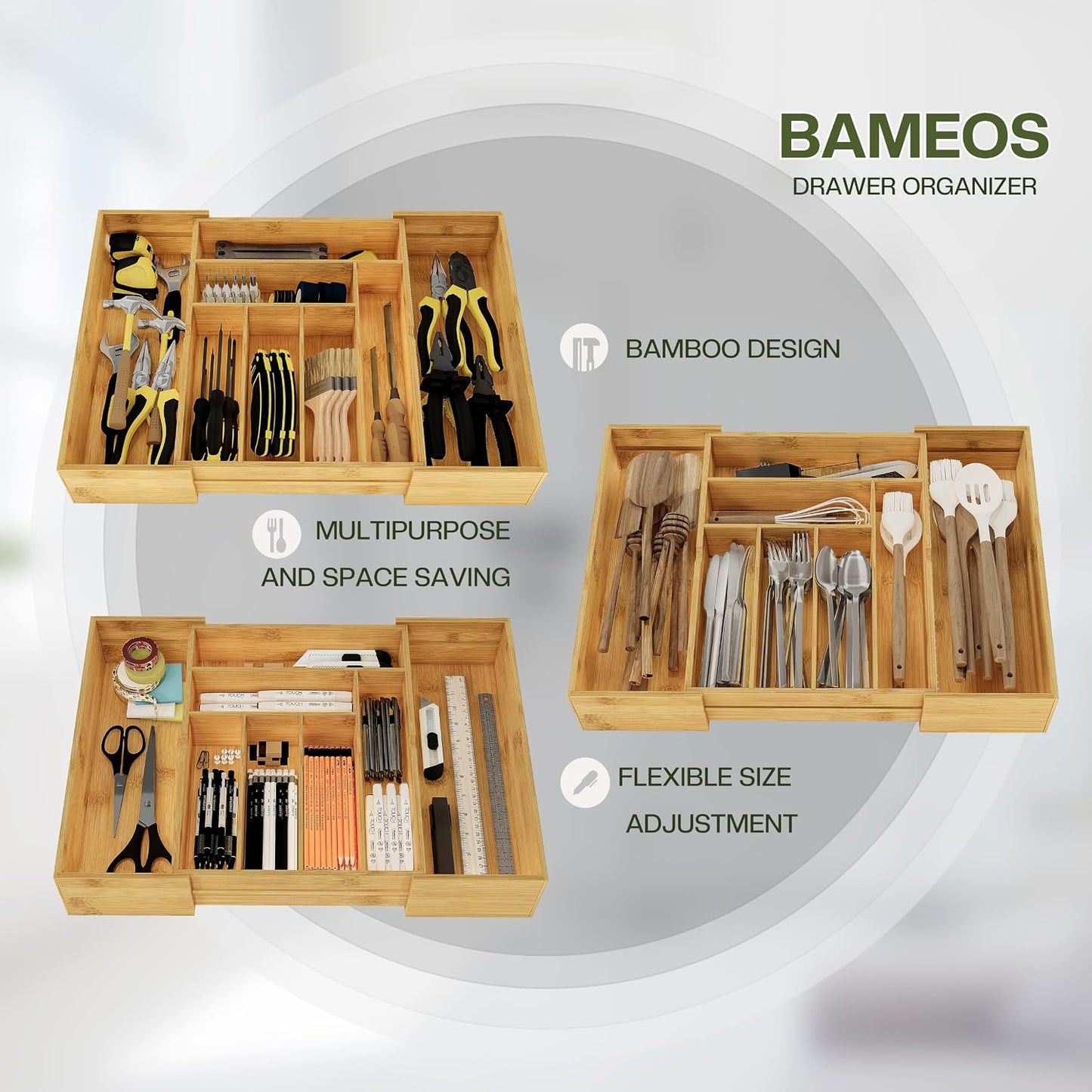 drawer organizer flatware organizer cutlery tray silverware organizer expandable adjustable bamboo drawer organizer kitchen bathroom