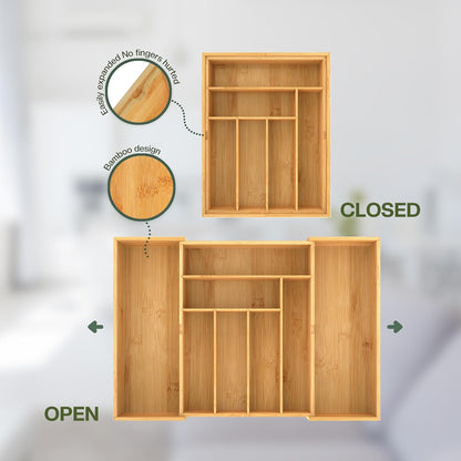 drawer organizer flatware organizer cutlery tray silverware organizer expandable adjustable bamboo drawer organizer kitchen bathroom