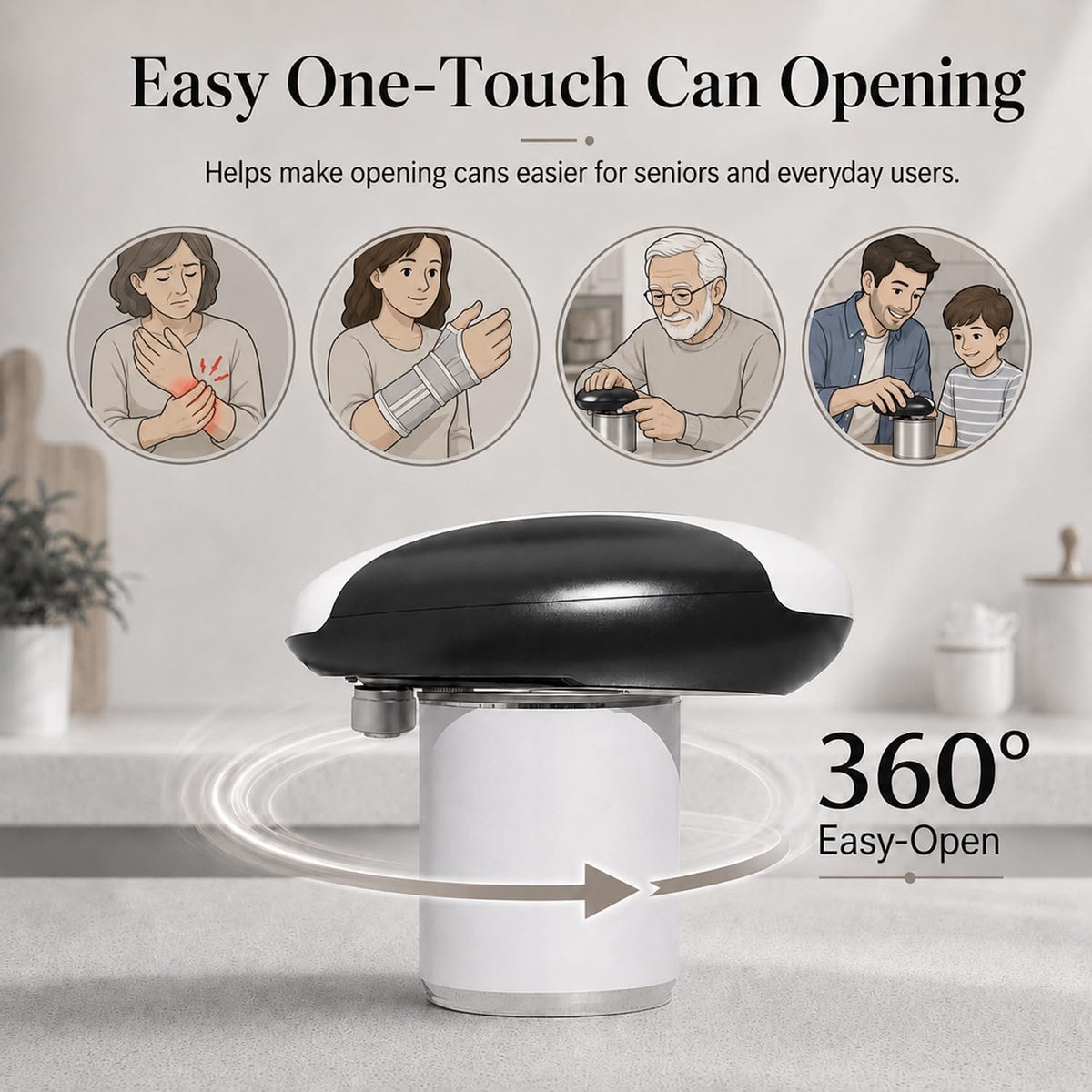 Electric Can Opener, USB-C Rechargeable Automatic Can Opener with Smooth Edge, One-Touch Operation, Magnetic Lid Hold, Easy Kitchen Gadget for Seniors, Fits Most Can Sizes