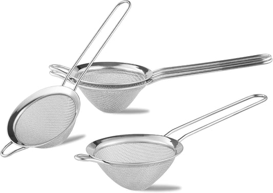 4PCS Fine Mesh Strainer, Stainless Steel Small Tea Cocktail Drink Strainers for Kitchen and Bar