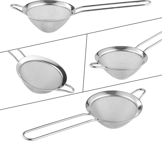4PCS Fine Mesh Strainer, Stainless Steel Small Tea Cocktail Drink Strainers for Kitchen and Bar