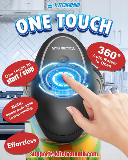 KITCHENMUH One Touch Electric Can Opener Fits All Can Sizes for Seniors with Arthritis, Battery Operated Can Opener with Smooth Edge, Food Safe Automatic Can Opener for Kitchen (Black+Grey)