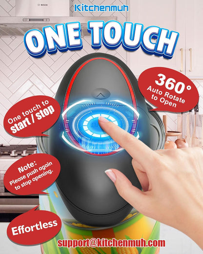 KITCHENMUH One Touch Electric Can Opener Fits All Can Sizes for Seniors with Arthritis, Battery Operated Can Opener with Smooth Edge, Food Safe Automatic Can Opener for Kitchen (Black+Grey)