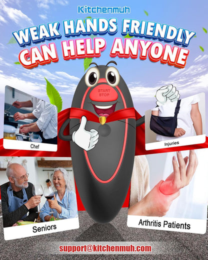 KITCHENMUH One Touch Electric Can Opener Fits All Can Sizes for Seniors with Arthritis, Battery Operated Can Opener with Smooth Edge, Food Safe Automatic Can Opener for Kitchen (Black+Grey)