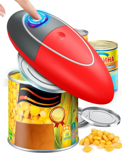 KITCHENMUH One Touch Electric Can Opener Fits All Can Sizes for Seniors with Arthritis, Battery Operated Can Opener with Smooth Edge, Food Safe Automatic Can Opener for Kitchen (Black+Grey)