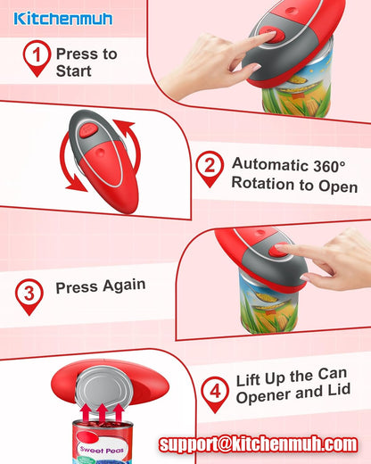KITCHENMUH One Touch Electric Can Opener Fits All Can Sizes for Seniors with Arthritis, Battery Operated Can Opener with Smooth Edge, Food Safe Automatic Can Opener for Kitchen (Black+Grey)