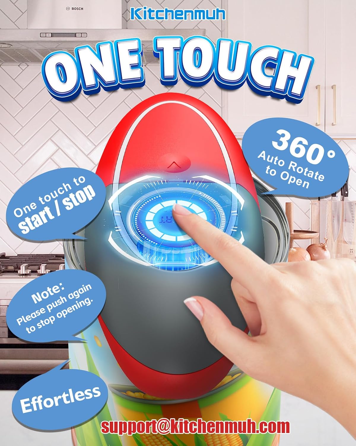 KITCHENMUH One Touch Electric Can Opener Fits All Can Sizes for Seniors with Arthritis, Battery Operated Can Opener with Smooth Edge, Food Safe Automatic Can Opener for Kitchen (Black+Grey)