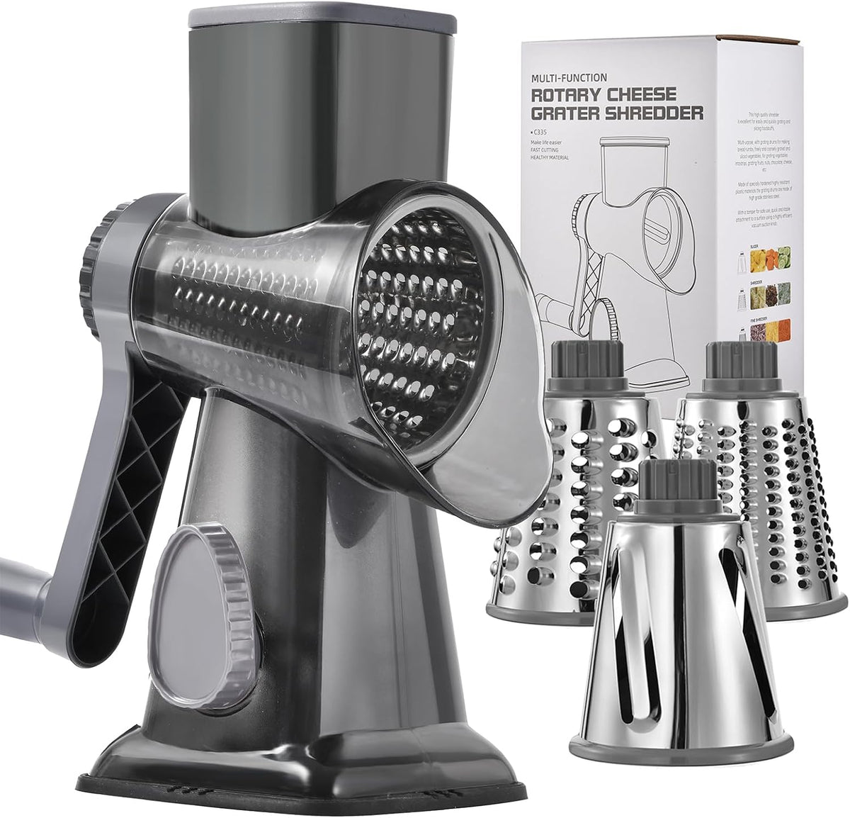 Cheese Grater Hand Crank Rotary Vegetables Shredder with Handle